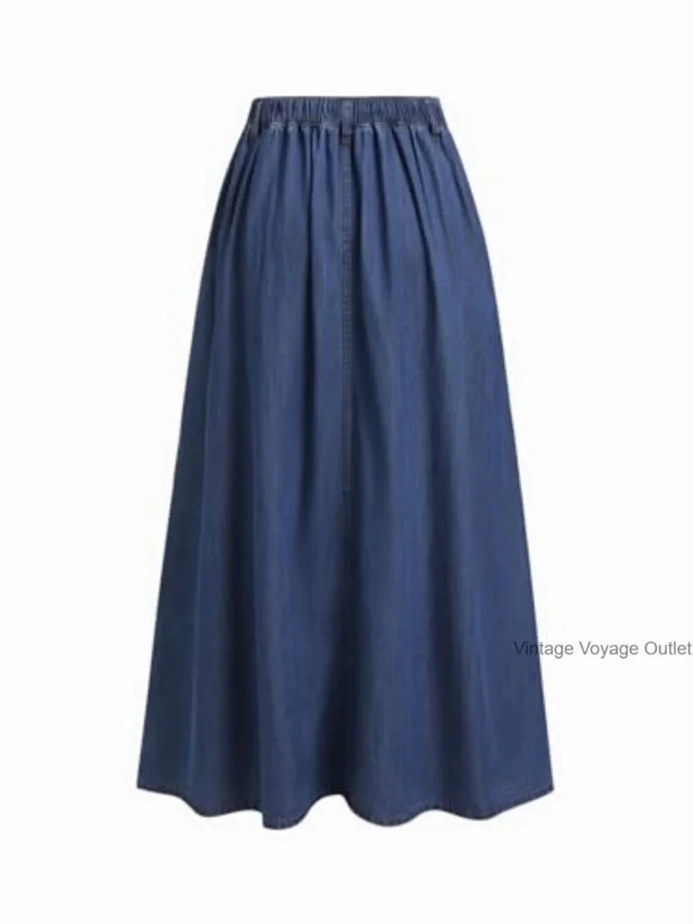 Maxi Denim Skirt High Waisted A-Line Pleated with Pockets Regular Fit - Picture 6 of 7